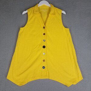 Soft Surroundings Tunic Tank Top Women's Large Yellow Flowy Mixed Buttons Artsy